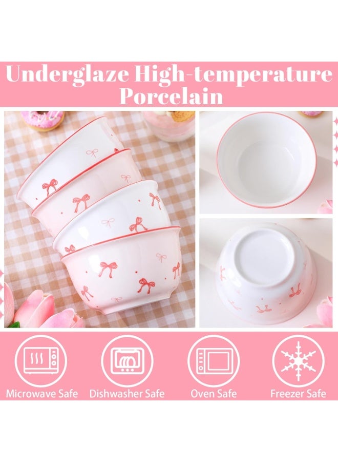 Set of 6 Premium Porcelain Coquette Design Bowls for Home and Kitchen, Elegant Small Feminine Serving Bowls for Breakfast, Yogurt, Soups, Dried Fruits, Snacks, Heat-Resistant Daily Use Porcelain Bowls with Delicate Pink Bow Patterns and Tiny Dots, Glossy Smooth Finish for Easy Cleaning, Stable Wide Base to Prevent Slipping, Perfect for Home Decor, Organizing Small Accessories, Luxury Gift, Table Presentation, Kitchen Shelf, Living Room, Office Desk, Adding a Stylish Feminine Touch to Any Dining or Coffee Corner, 6 Matching Pieces - Image 2